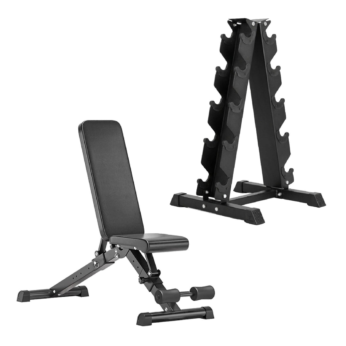 Hex Dumbbells 5 Tier Rack with or without Weights & Bench – Vertical Dumbbell Storage Stand for Home Gym