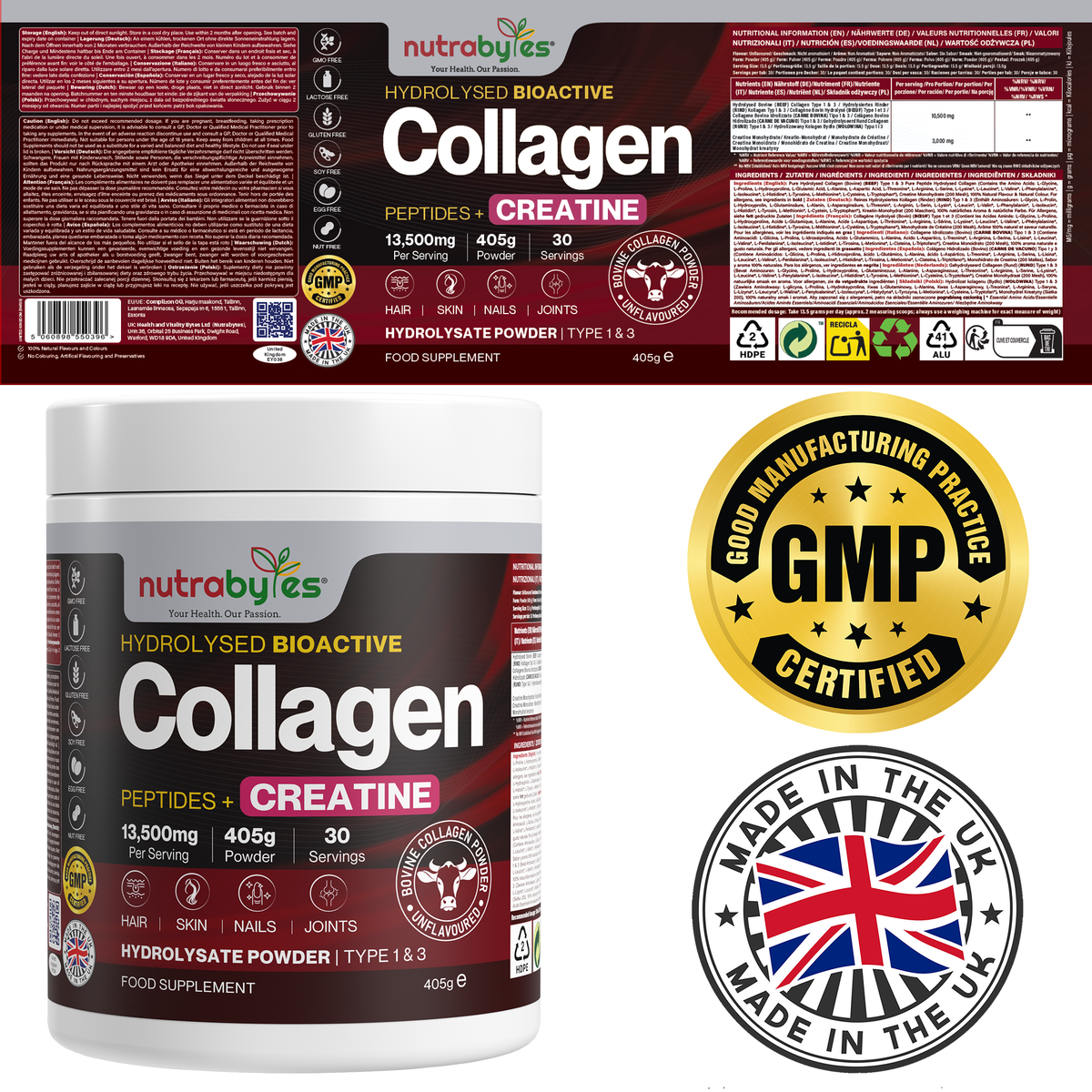 Collagen Powder with Creatine Monohydrate, 405g
