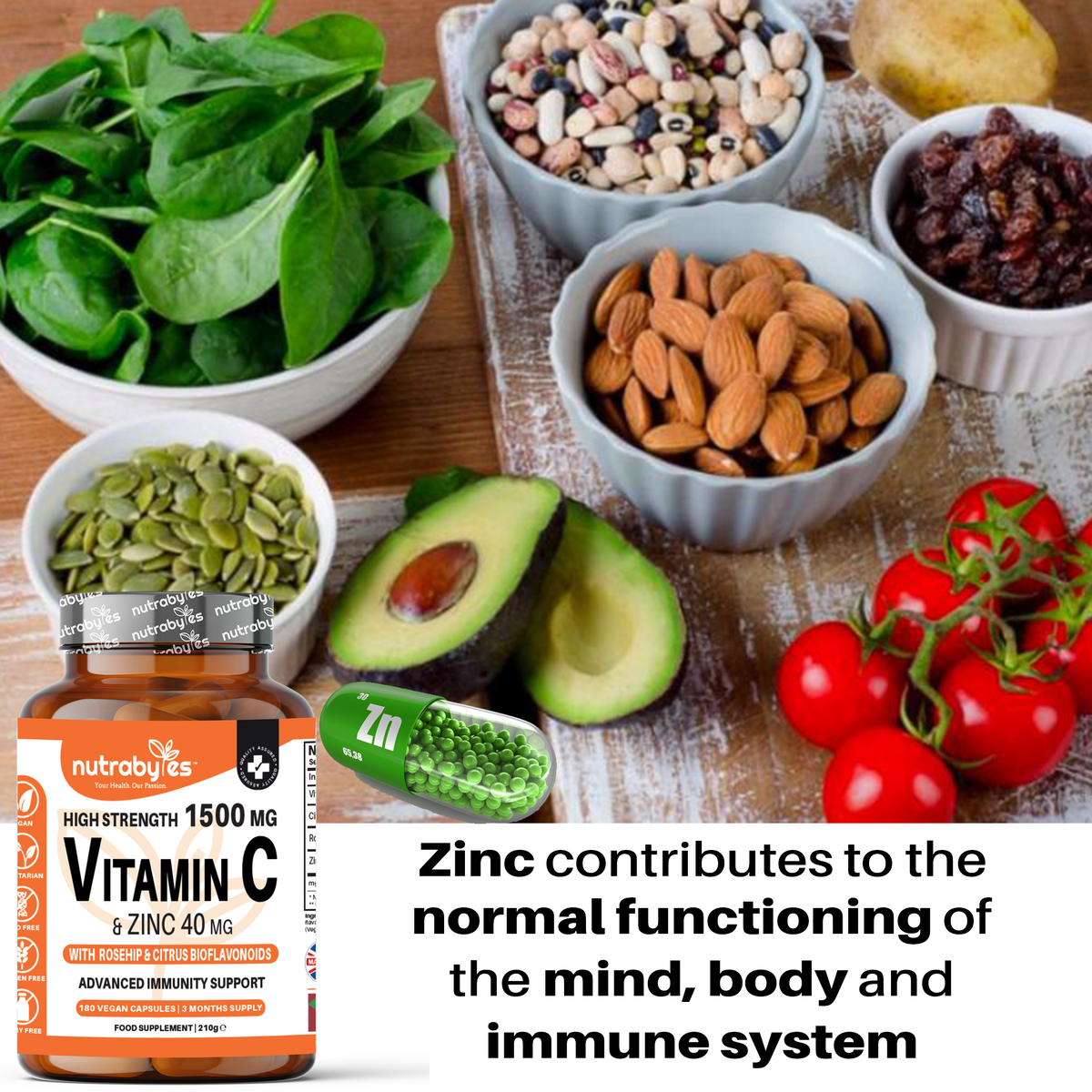 Vitamin C & Zinc, 180 Vegan Capsules