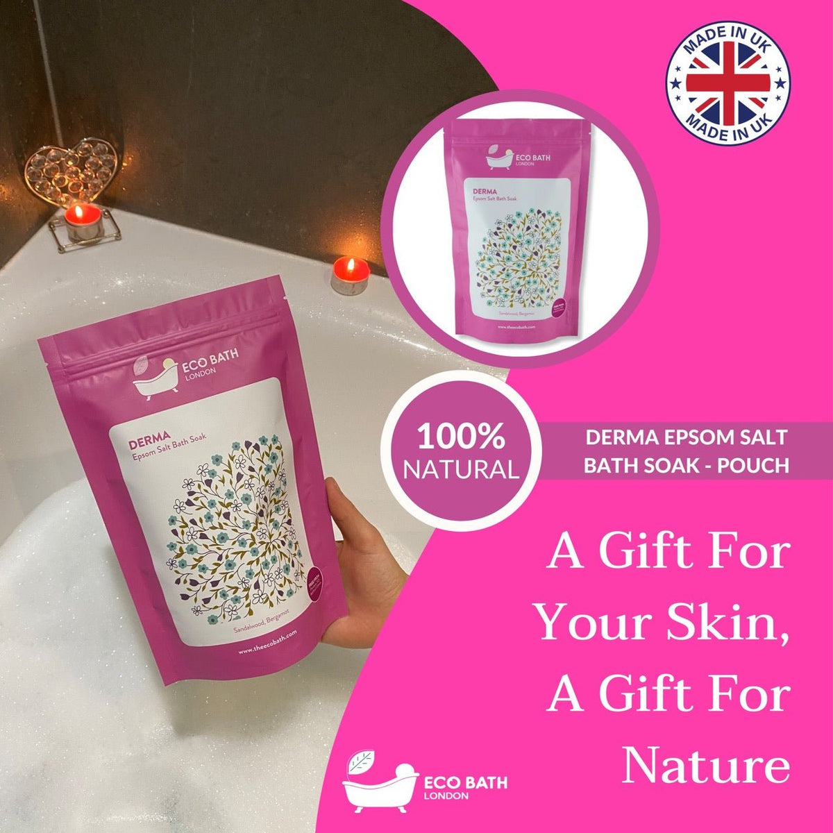 Eco Bath London Derma Epsom Salt Bath Soak - Pouch, 500g or 1kg