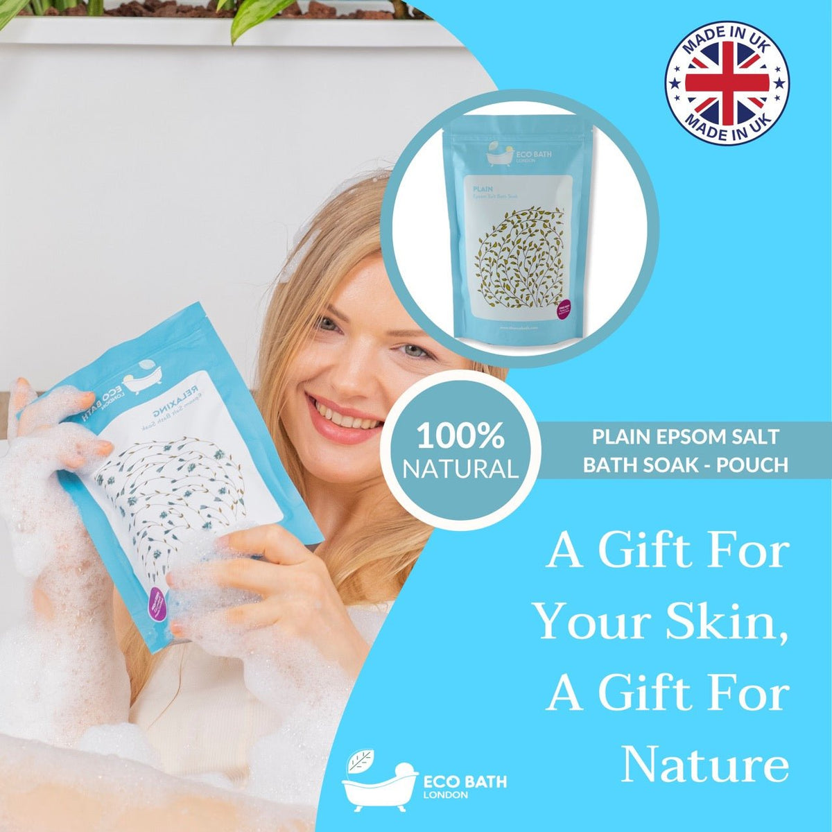 Eco Bath London Plain Epsom Salt Bath Soak - Pouch, 500g or 1kg