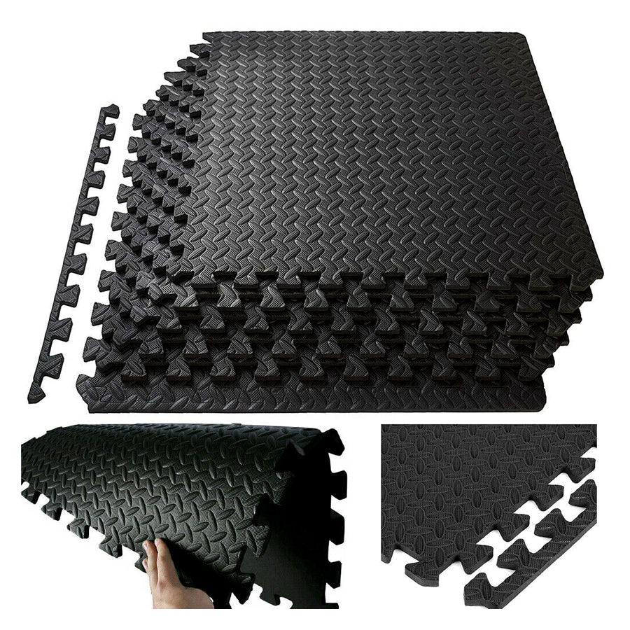 Gym Flooring Mats – Non-Slip EVA Foam Interlocking Tiles for Home Gym, Workout, Yoga & Kids Play Area (Black)