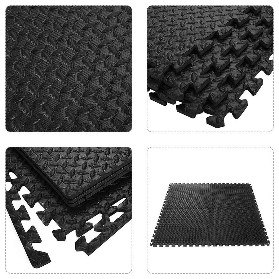 Gym Flooring Mats – Non-Slip EVA Foam Interlocking Tiles for Home Gym, Workout, Yoga & Kids Play Area (Black)