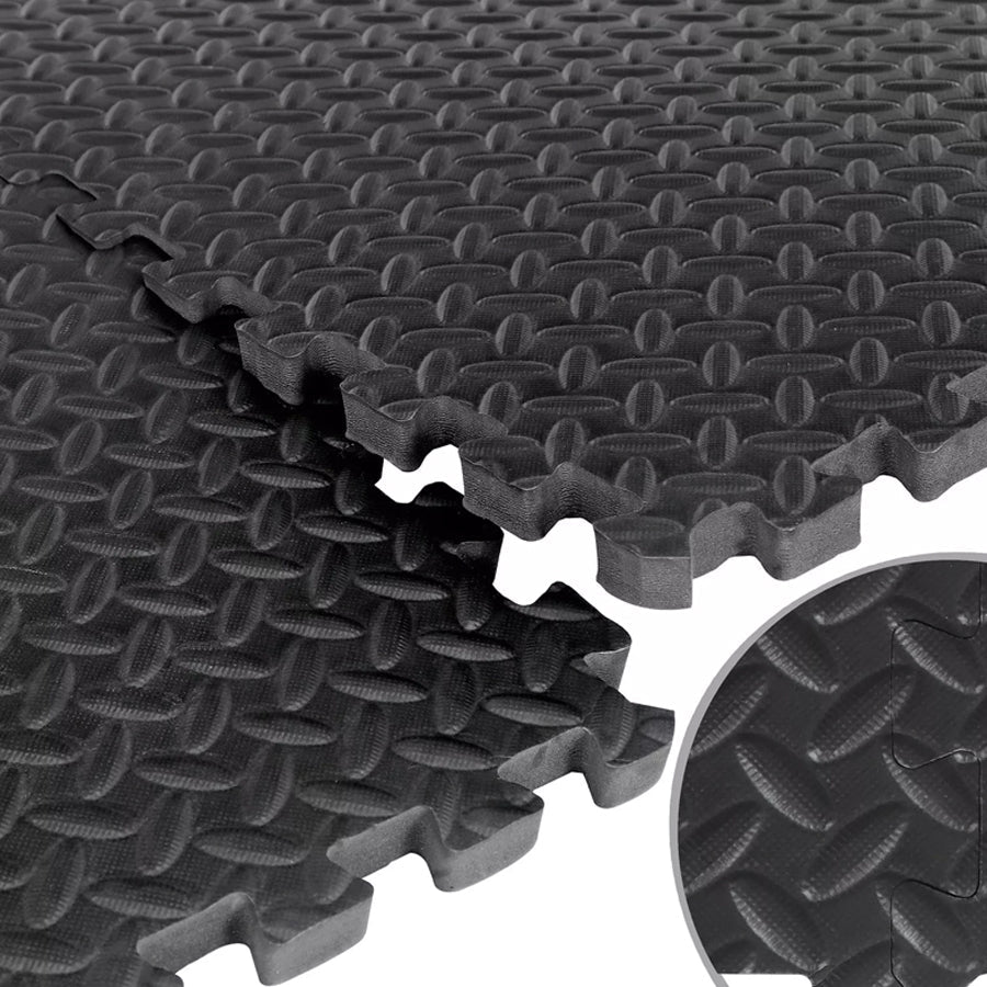 Gym Flooring Mats – Non-Slip EVA Foam Interlocking Tiles for Home Gym, Workout, Yoga & Kids Play Area (Black)