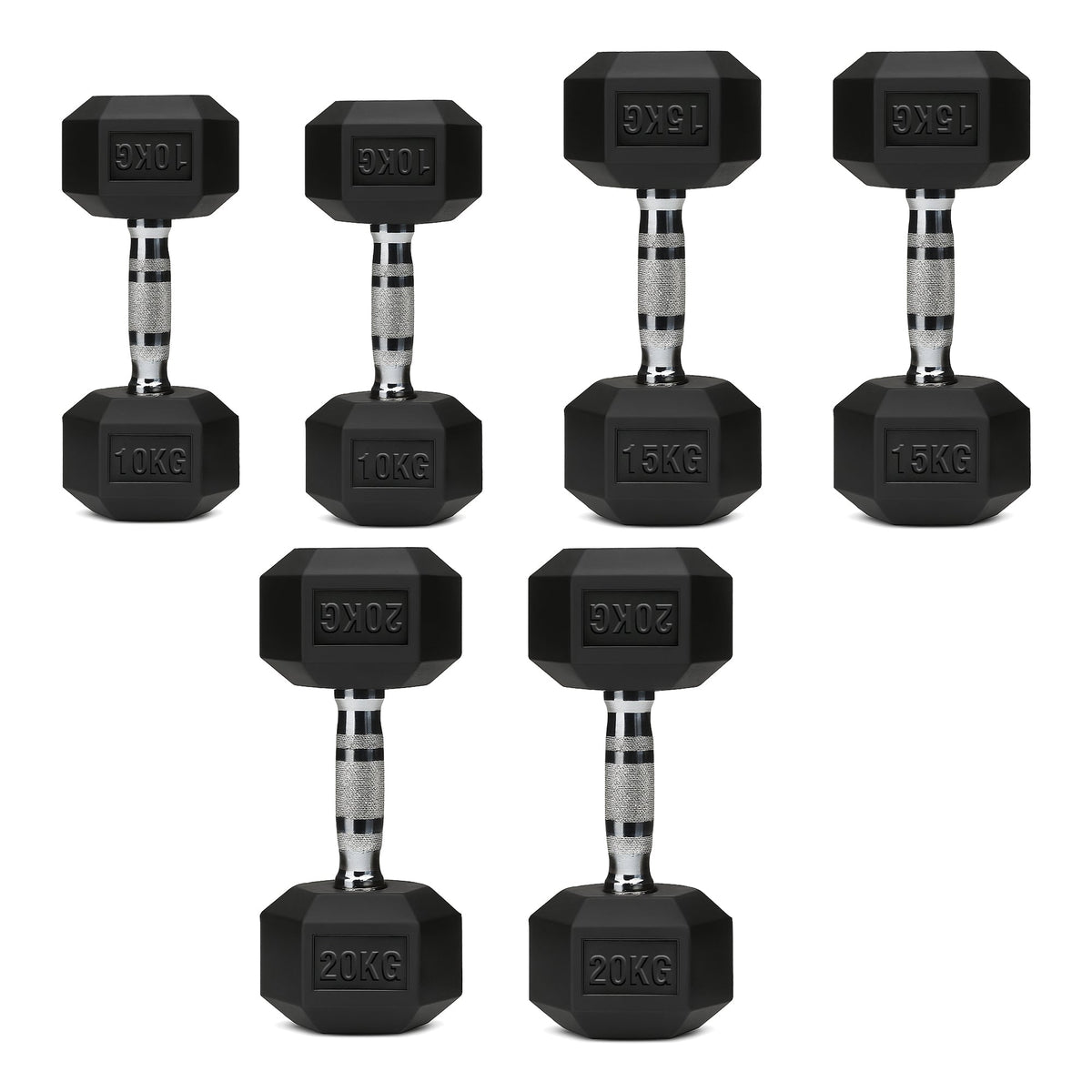Hex Dumbbell Set with 3-Tier Tree Rack & Optional Bench – Rubber Coated Anti-Roll Weights for Home Gym