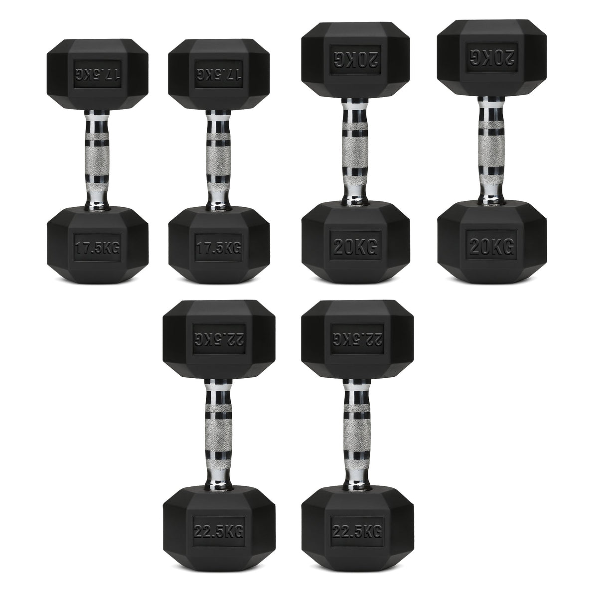 Hex Dumbbell Set with 3-Tier Tree Rack & Optional Bench – Rubber Coated Anti-Roll Weights for Home Gym