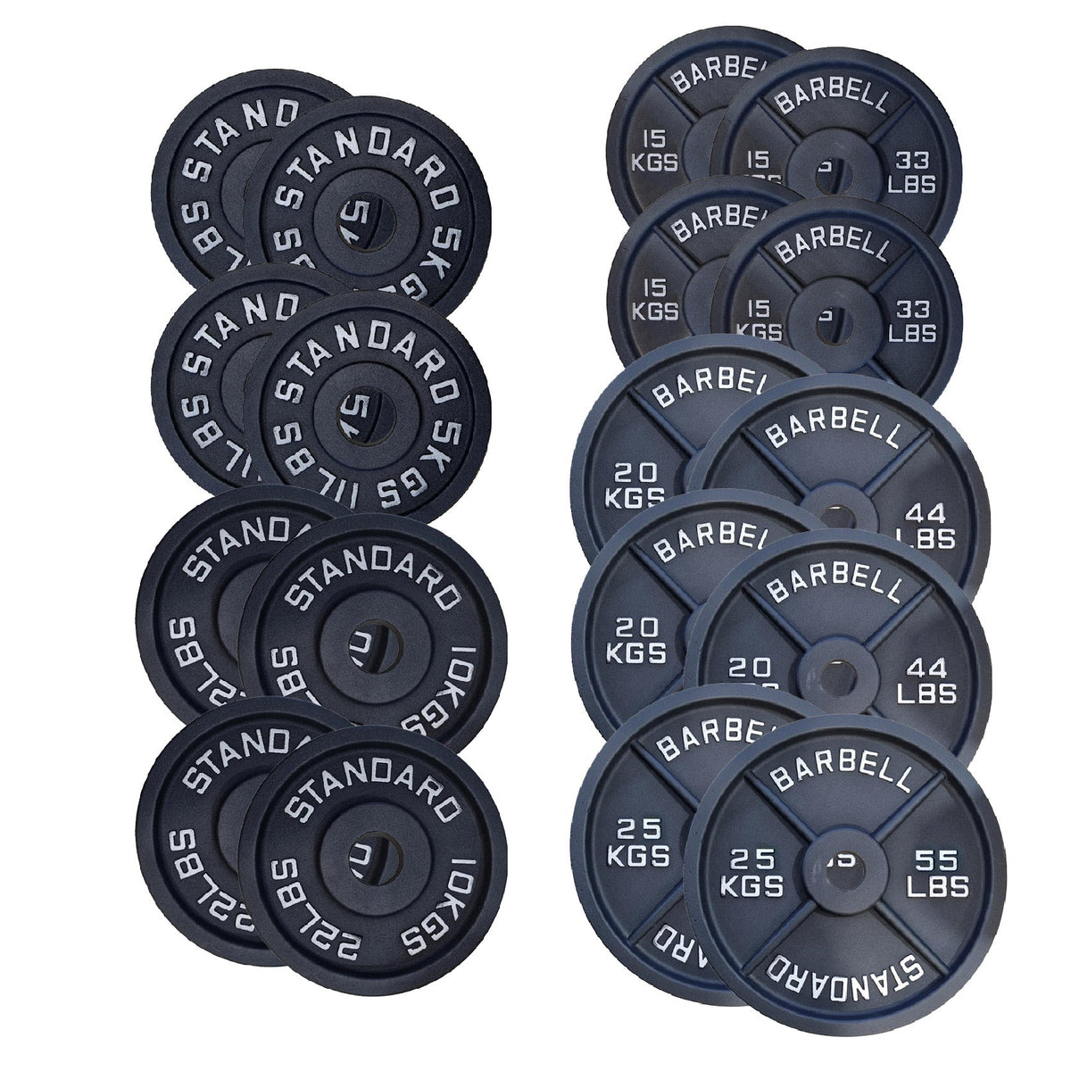 Cast Iron Weight Plates Set and Pair with Olympic Barbell + Clips
