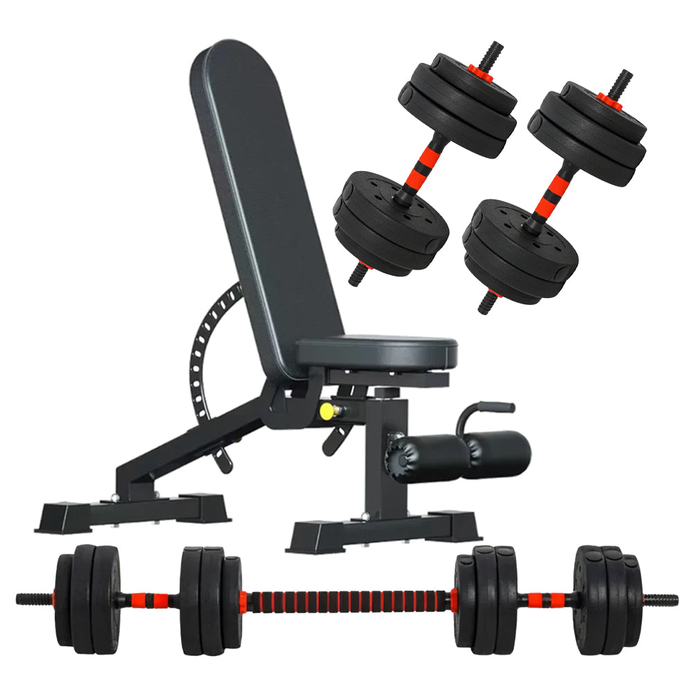 Adjustable Dumbbells & Barbell Set – 20kg, 25kg, 30kg Options – Home Gym Strength Training with or without Bench