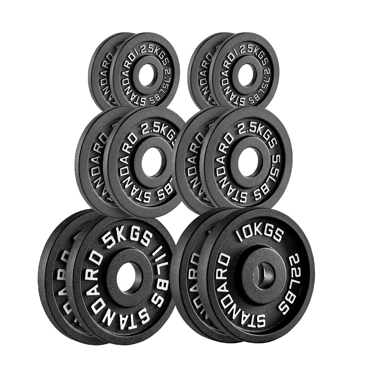 Cast Iron Weight Plates Set and Pair with Olympic Barbell + Clips