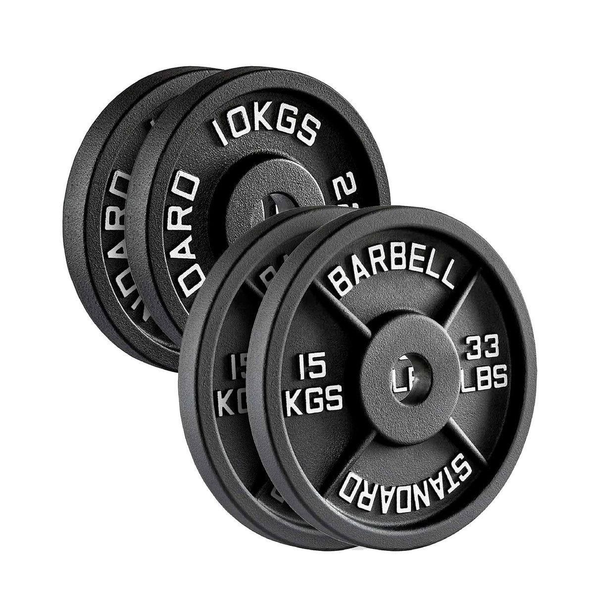 Cast Iron Weight Plates Set and Pair with Olympic Barbell + Clips