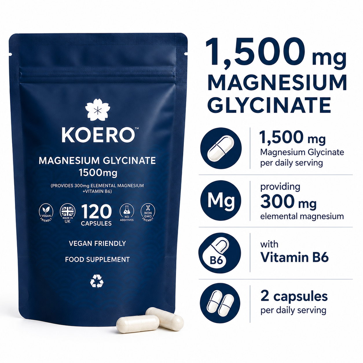 Magnesium Glycinate + Vitamin B6 – 120 Capsules