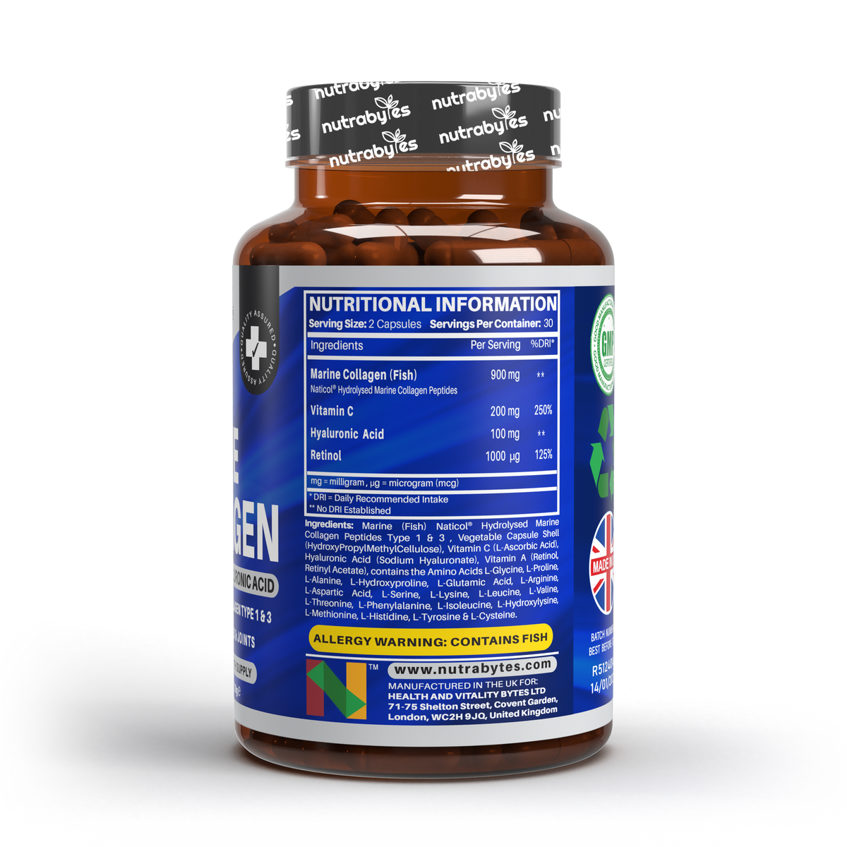 Marine Collagen Capsules with Vitamin C and Hyaluronic Acid (30 Days)