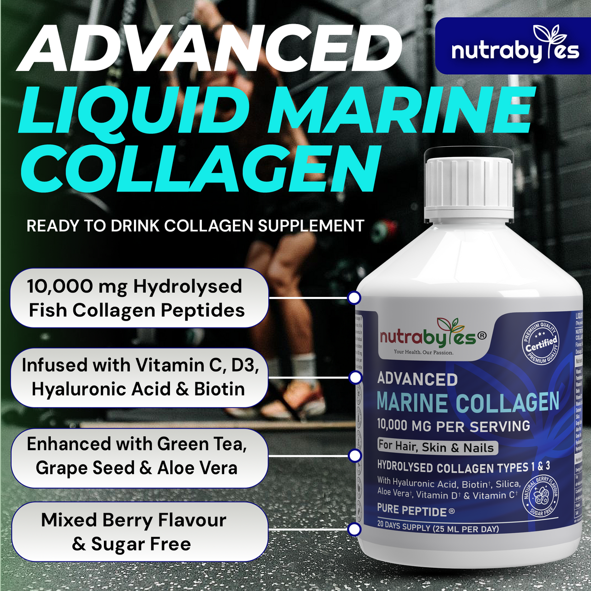 Marine Collagen Liquid 10000mg | Sugar Free | Mixed Berry Flavour | 500ml