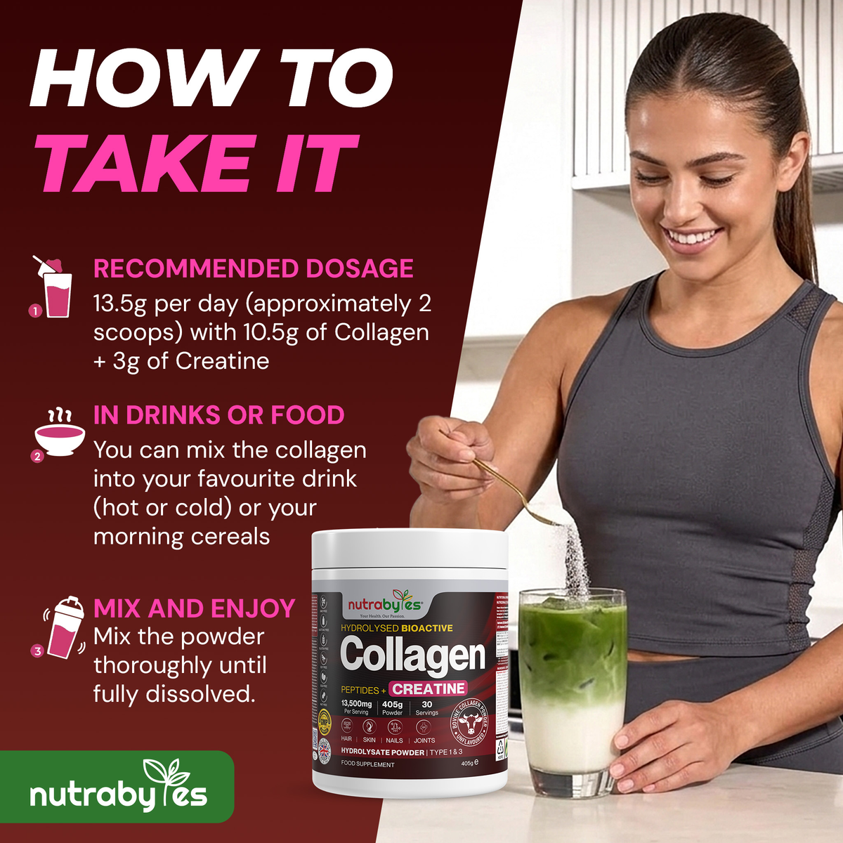 Collagen Powder with Creatine Monohydrate, 405g
