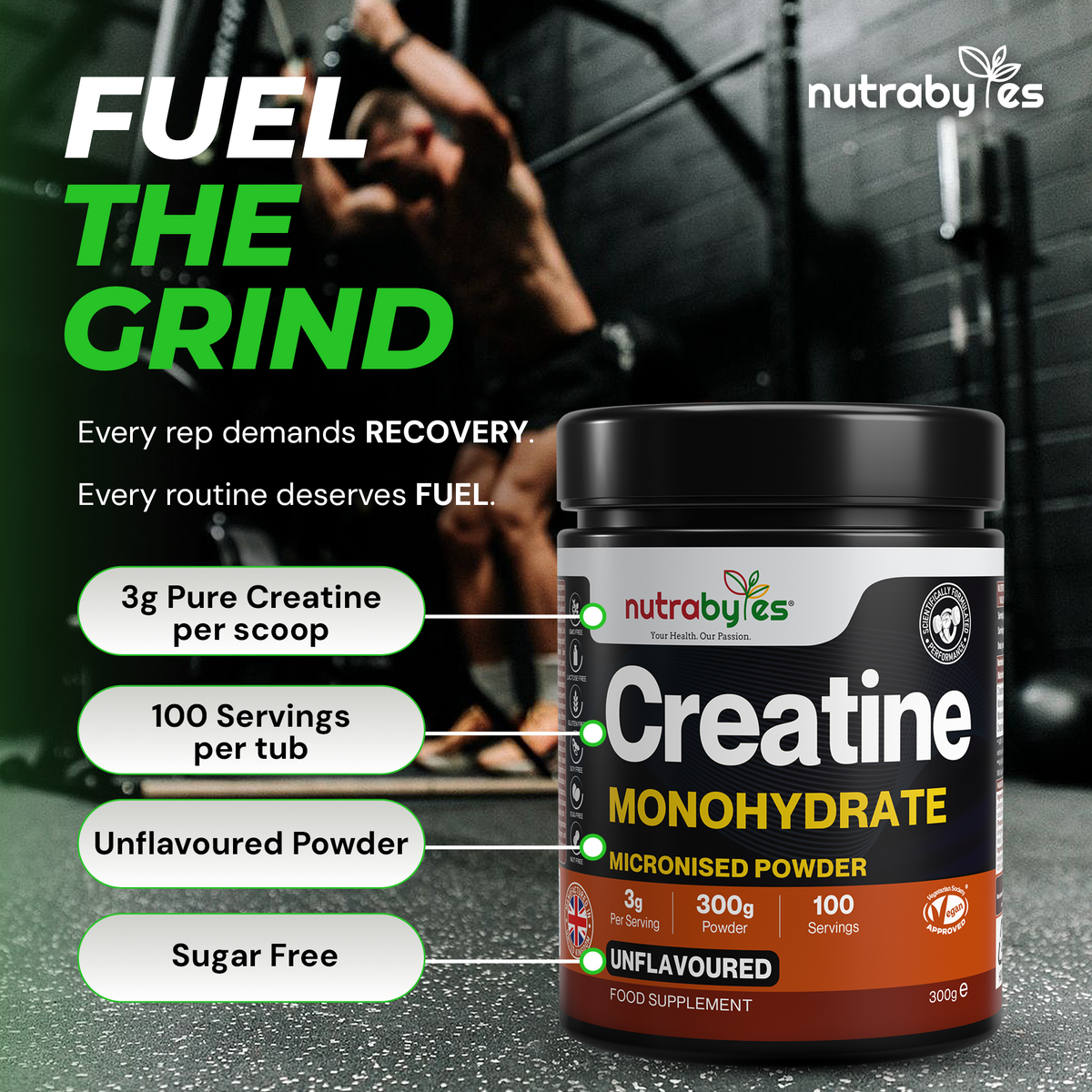 Pure Micronised Creatine Monohydrate Powder | 200 Mesh | 300g Pack | Unflavoured