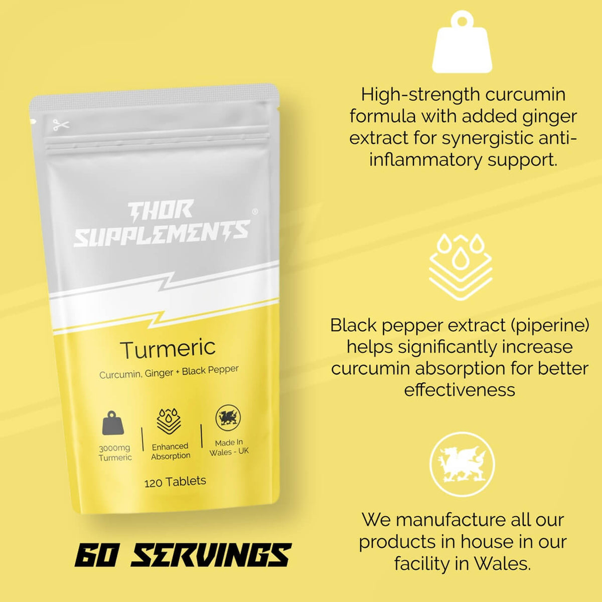 Turmeric Curcumin, Ginger & Black Pepper Tablets – 120