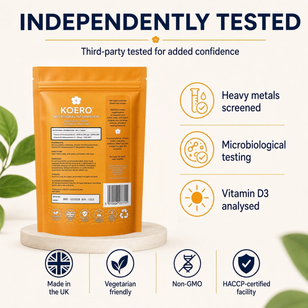 Vitamin D3 4000 IU + K2 MK-7 100 µg – 180 Tablets
