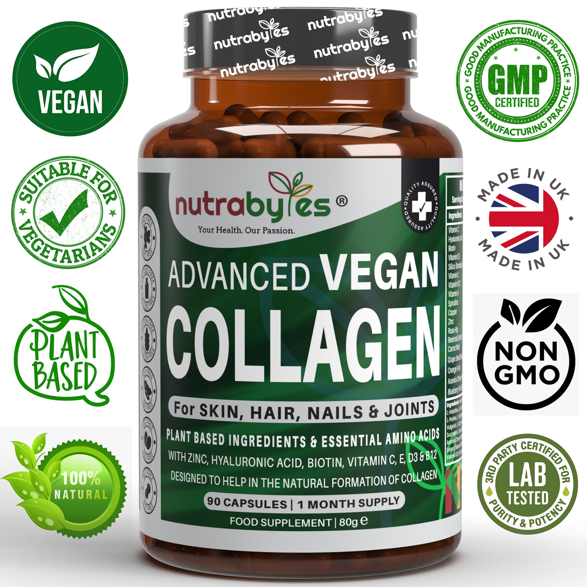Advanced Vegan Collagen with Hyaluronic Acid, Biotin, Vitamin C & Amino Acids
