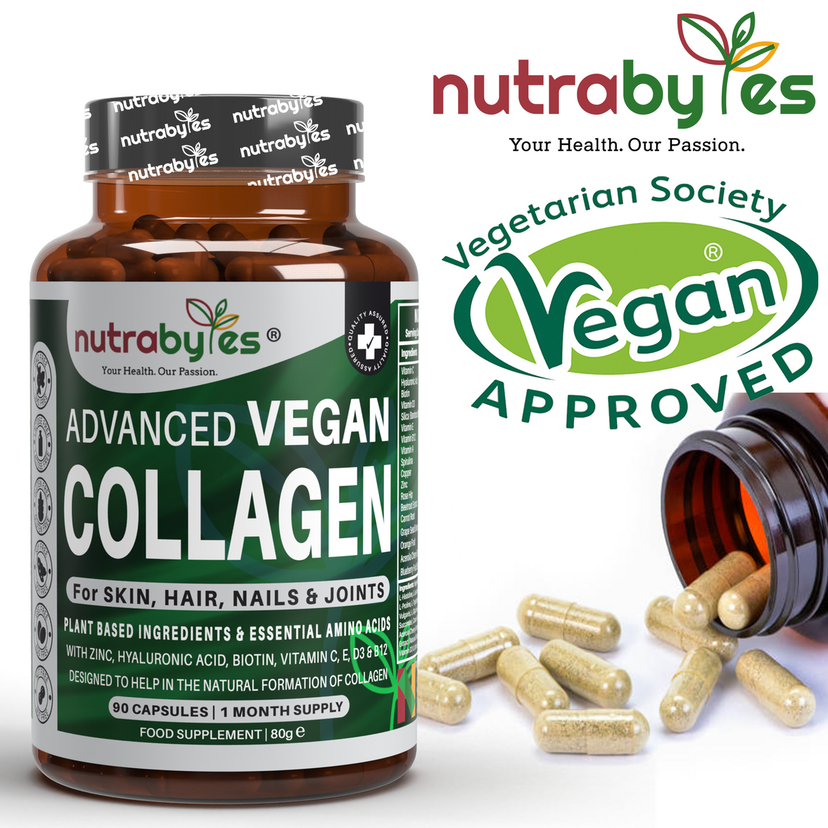 Advanced Vegan Collagen with Hyaluronic Acid, Biotin, Vitamin C & Amino Acids