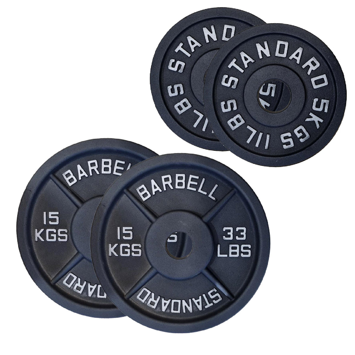 Cast Iron Weight Plates Set and Pair with Olympic Barbell + Clips