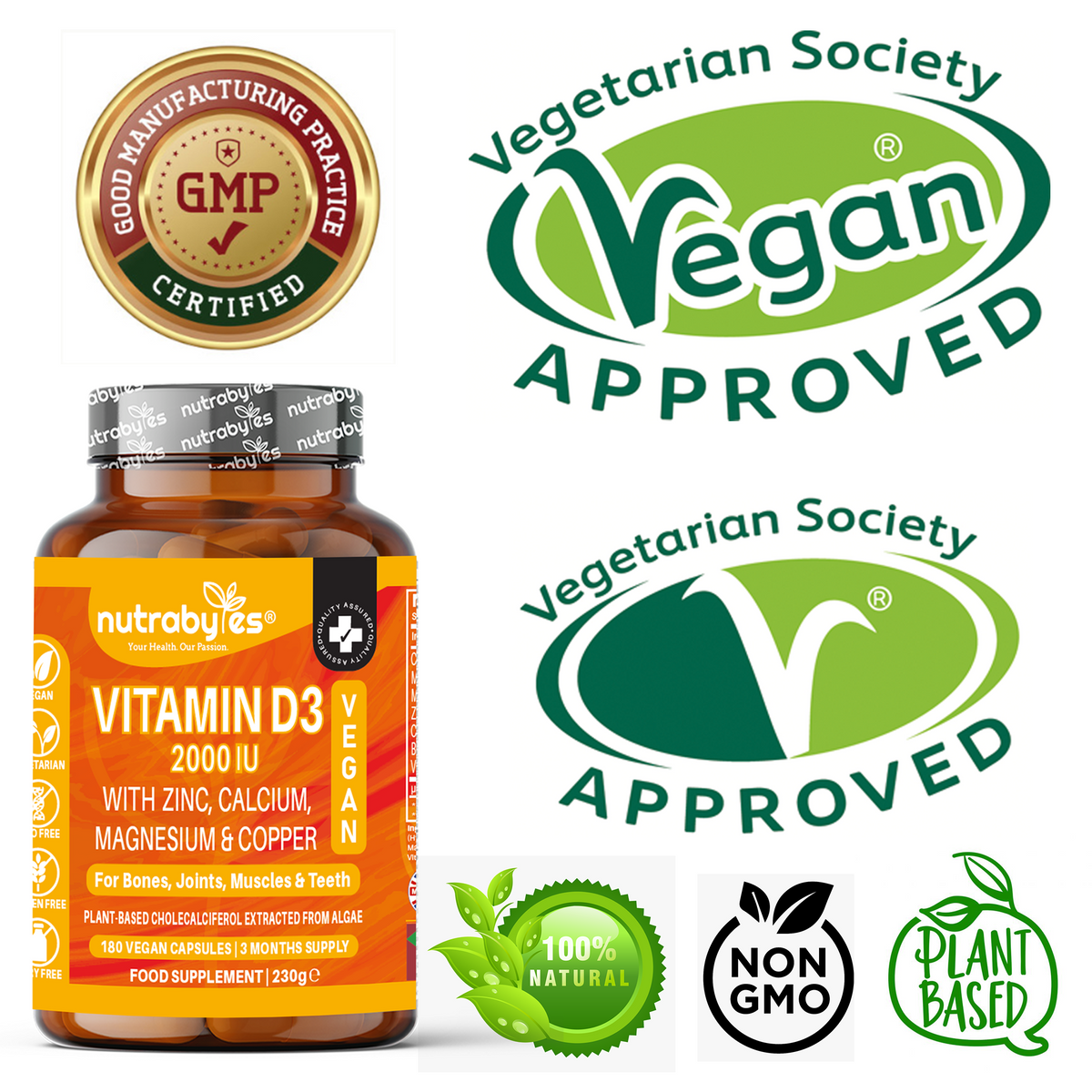 Vegan Vitamin D3 2000 IU Complex, 180 Capsules