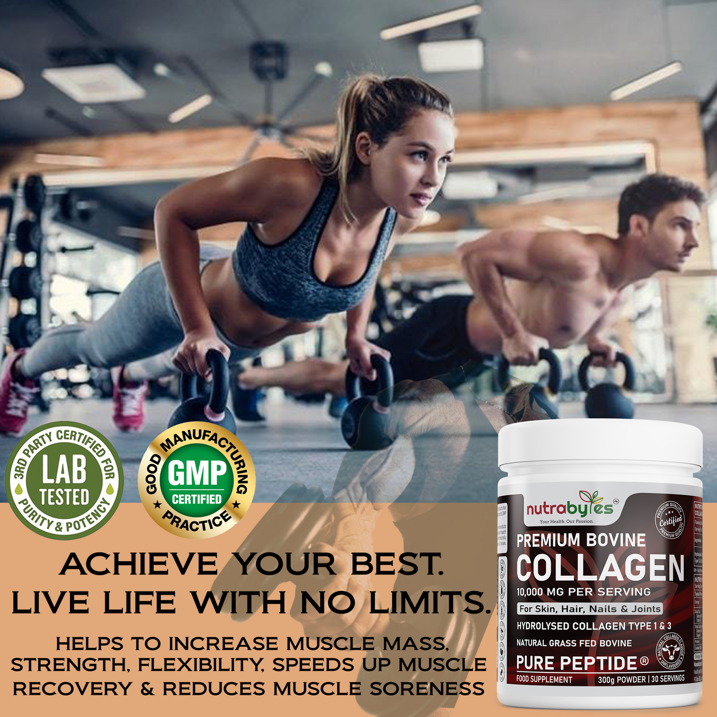 Premium Bovine Collagen Supplement Powder, 10,000 mg Pure Hydrolysed Collagen Peptides, Blended with 19 Amino Acids, Unflavoured Collagen Protein Powder Types 1 and 3, Halal & Kosher
