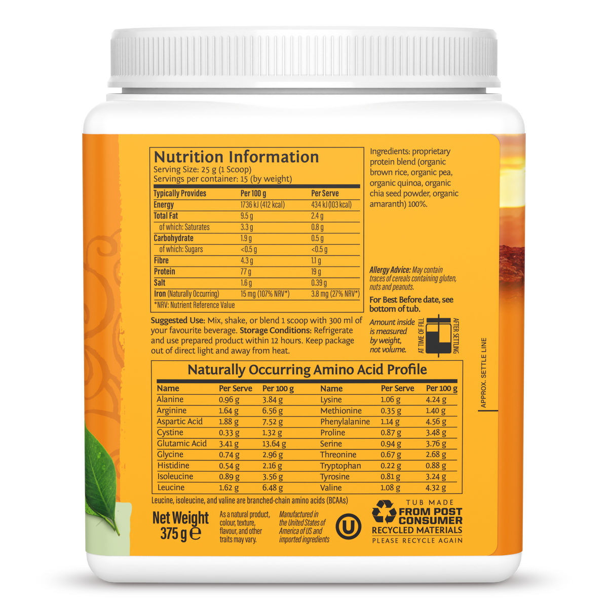 Sunwarrior Organic Classic Plus Plant Protein Powder