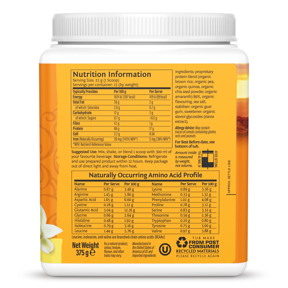 Sunwarrior Organic Classic Plus Plant Protein Powder