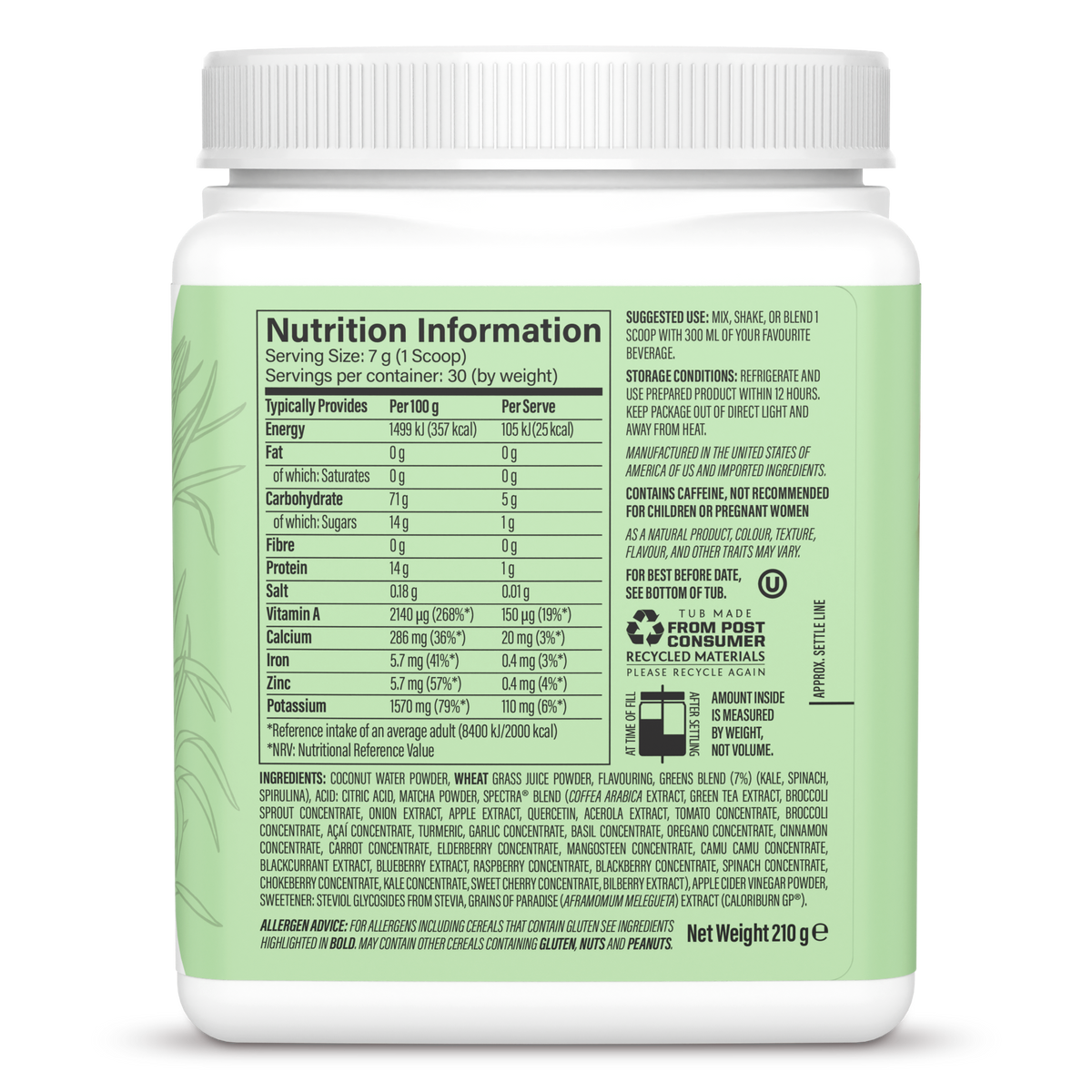 Sunwarrior Shape Thermo Greens Powder, Green Apple, 210g