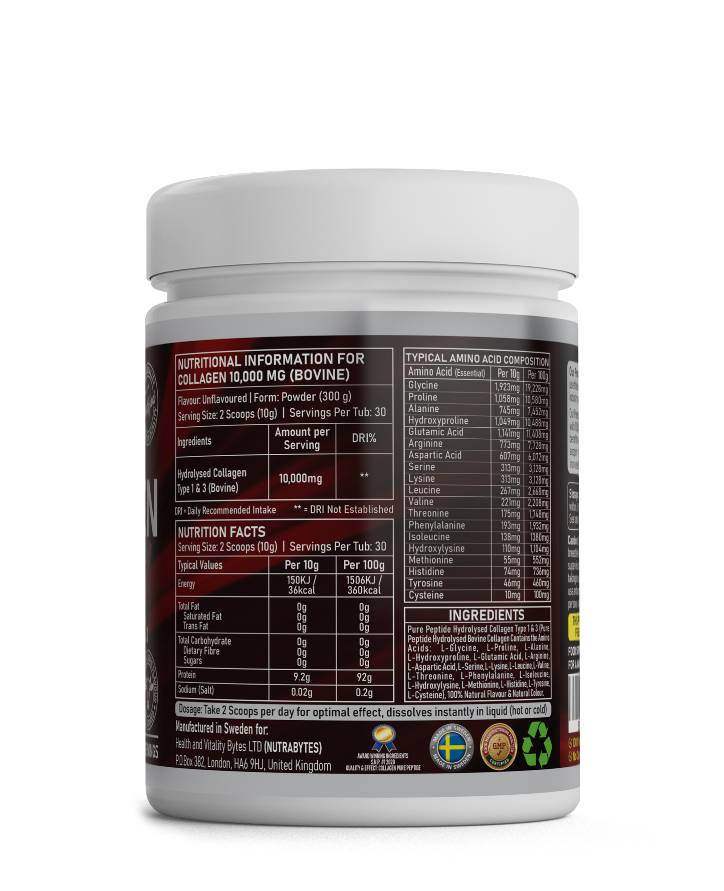 Premium Bovine Collagen Supplement Powder, 10,000 mg Pure Hydrolysed Collagen Peptides, Blended with 19 Amino Acids, Unflavoured Collagen Protein Powder Types 1 and 3, Halal & Kosher
