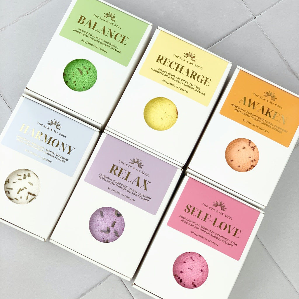 Self-love Aromatherapy Shower Steamer in Box - Rose Geranium, Black Pepper, Bergamot, Grapefruit and Rose Petals