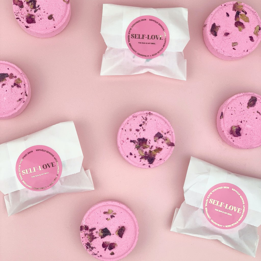 Self-love Aromatherapy Shower Steamer Sample - Rose Geranium, Black Pepper, Bergamot, Grapefruit and Rose Petals