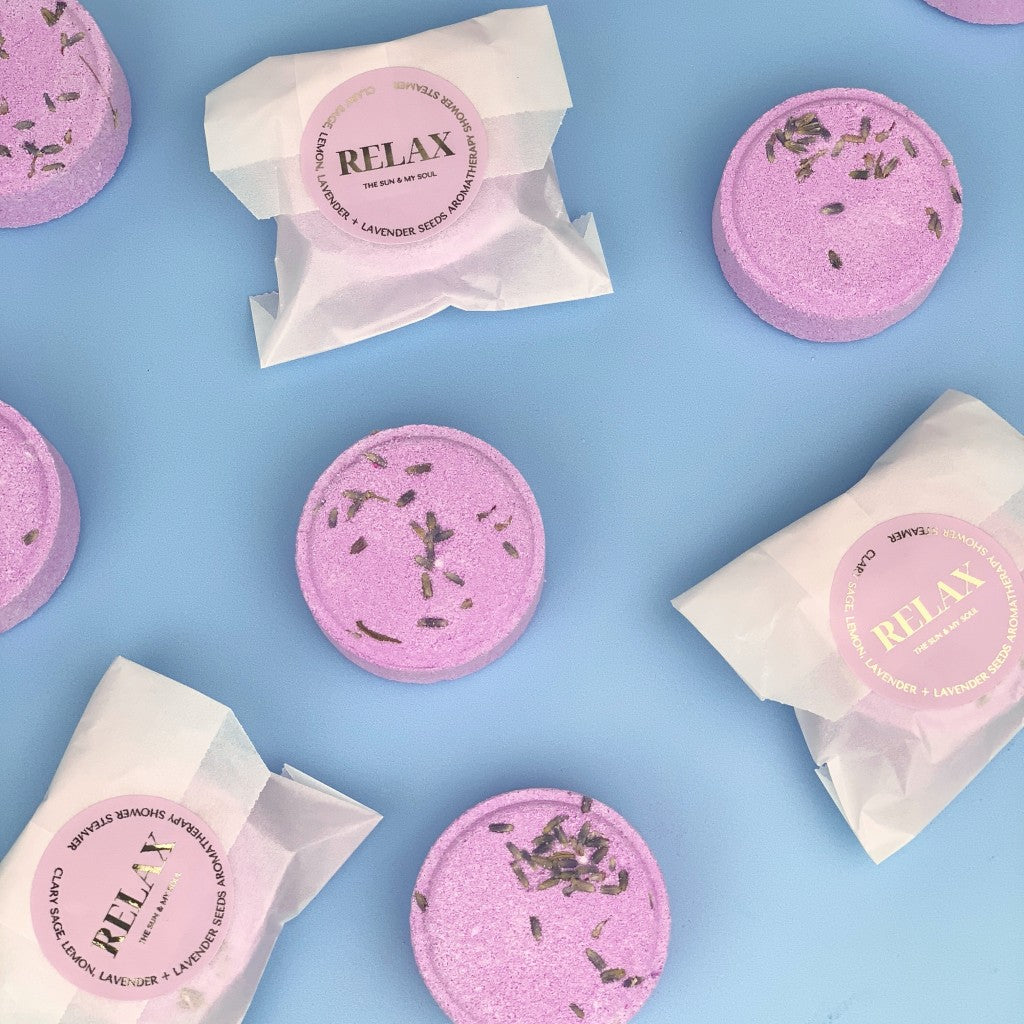 Relax Aromatherapy Shower Steamer Sample - Clary Sage, Lemon, Lavender and Lavender Seeds