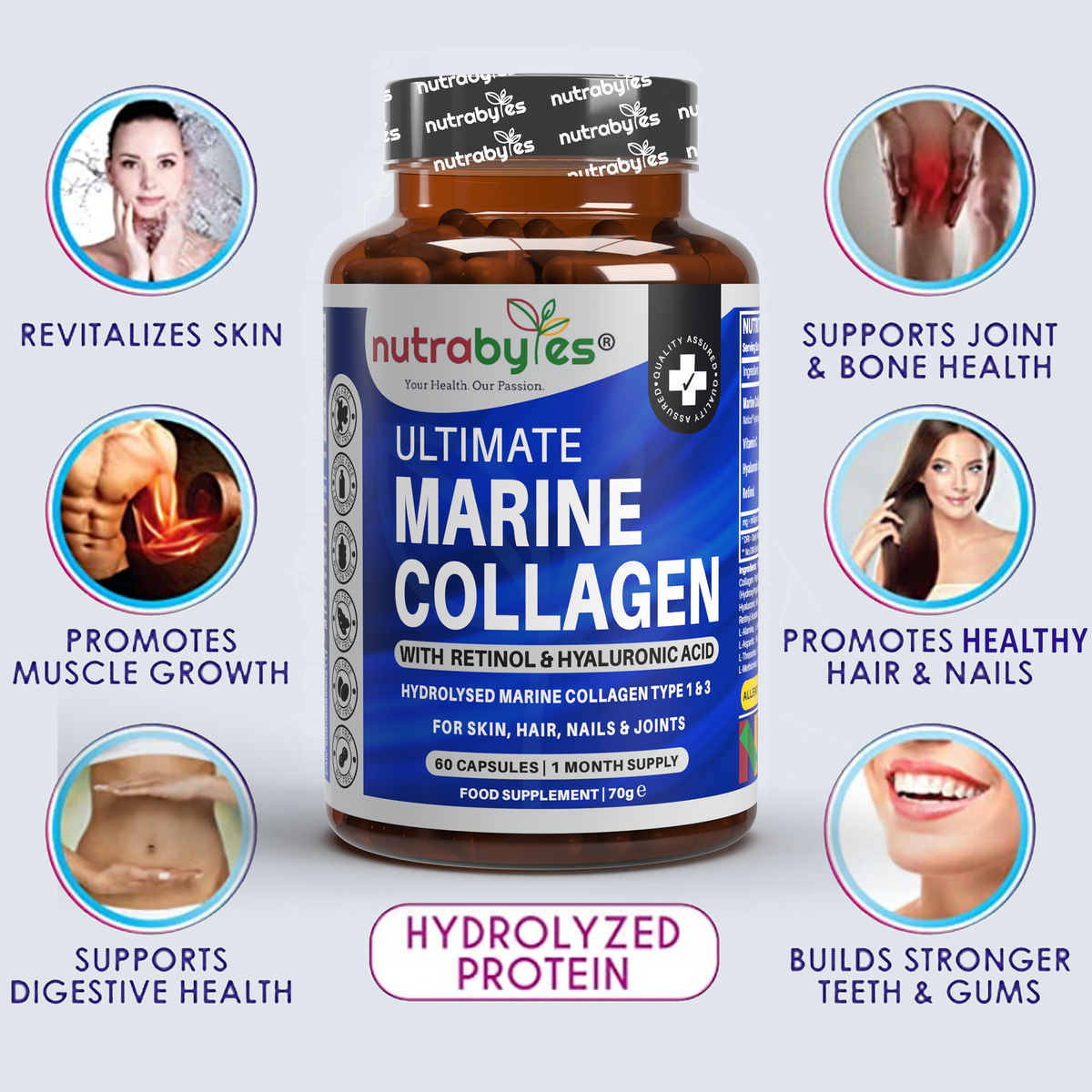 Marine Collagen Capsules with Vitamin C and Hyaluronic Acid (30 Days)
