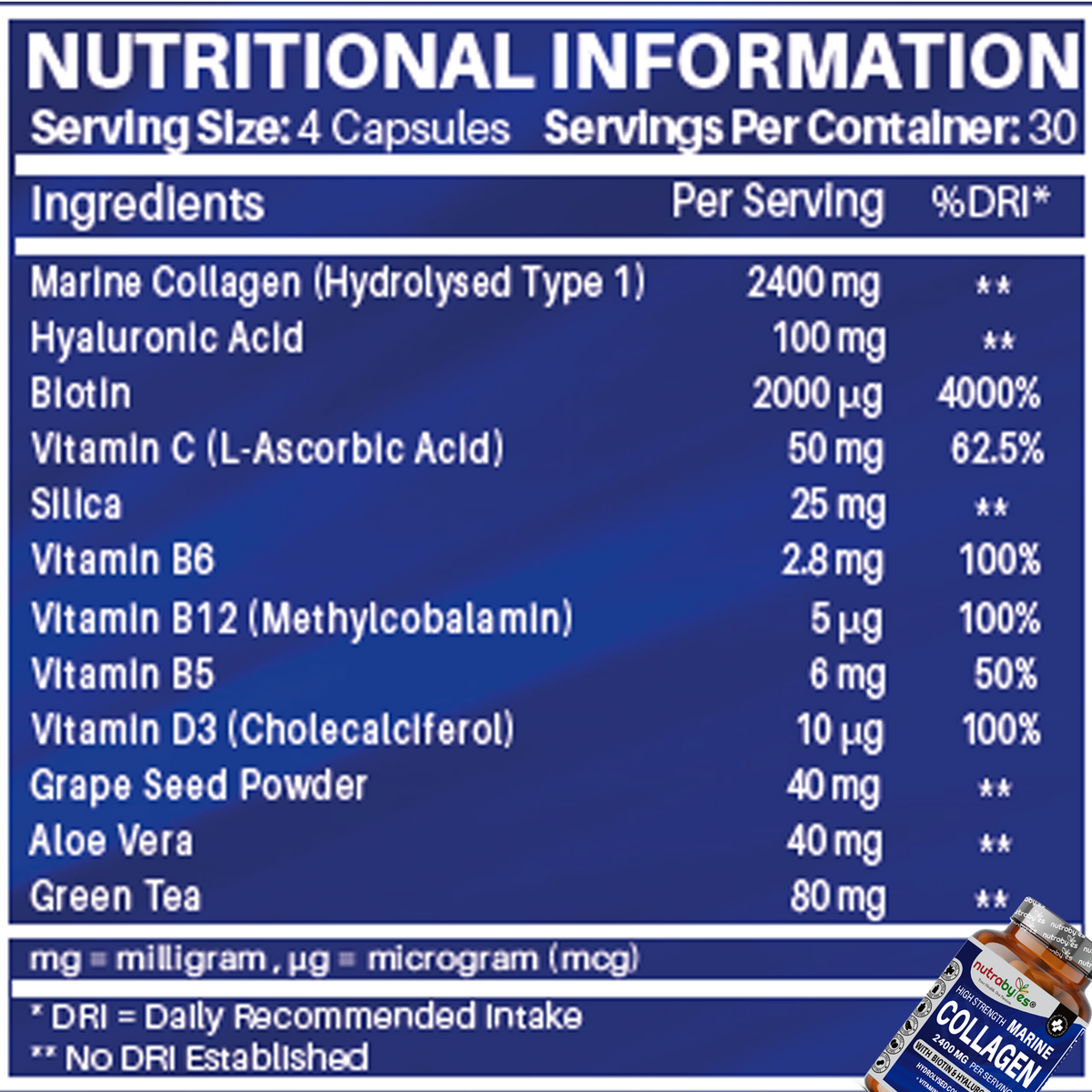 Marine Collagen 2400mg Capsules with Hyaluronic Acid, Biotin & Vitamin C