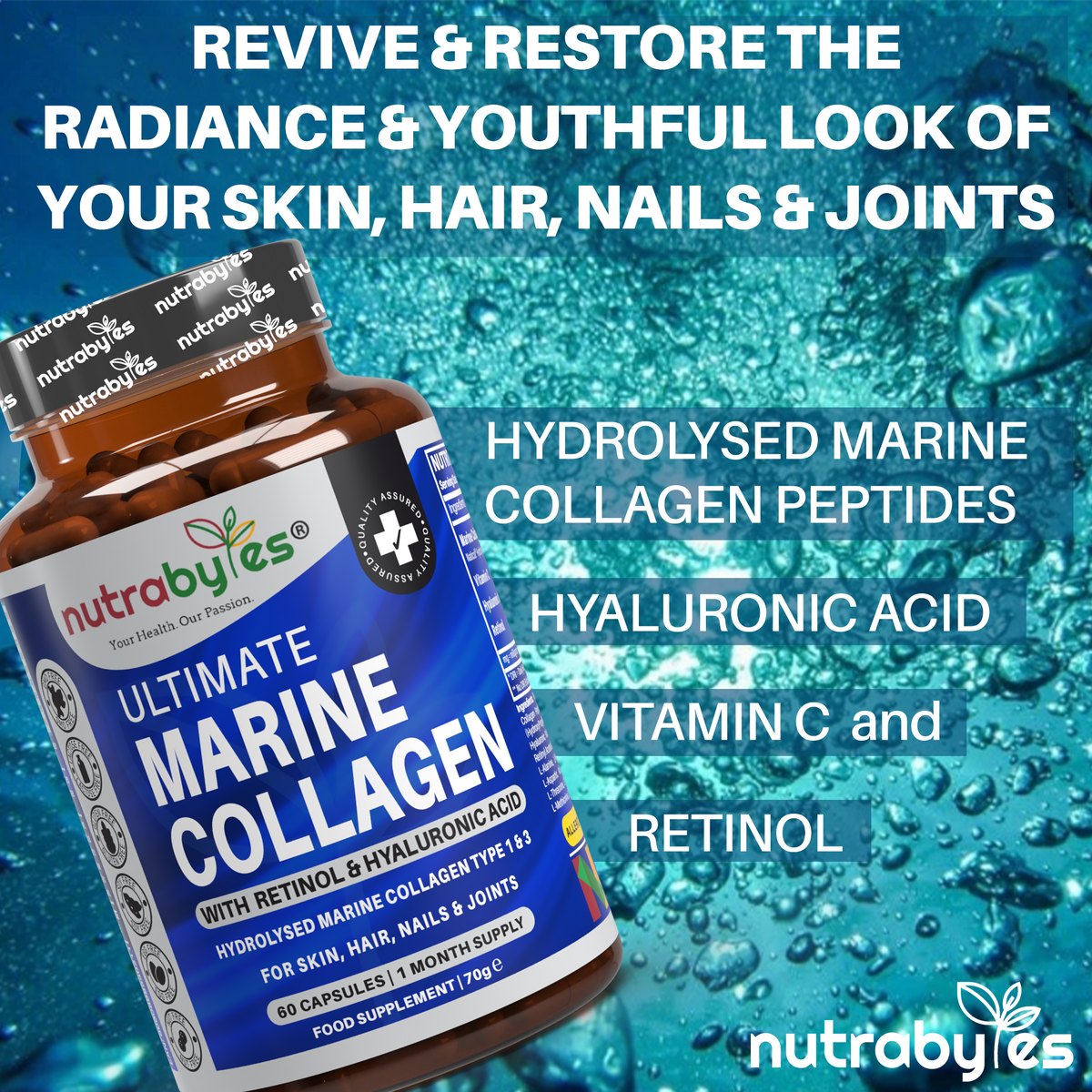Marine Collagen Capsules with Vitamin C and Hyaluronic Acid (30 Days)