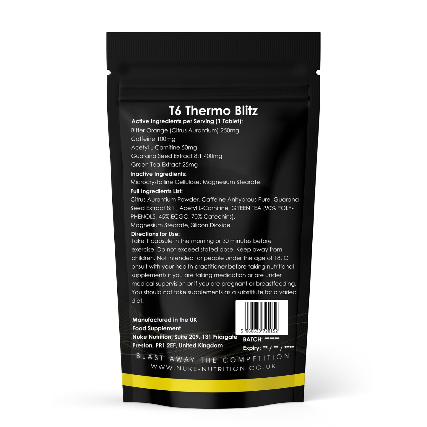 T6 Thermo Blitz Capsules High Strength Fat Burner for Weight Loss - Caffeine - Green Tea - Acetyl L-Carnitine, Guarana Extract , Bitter Orange