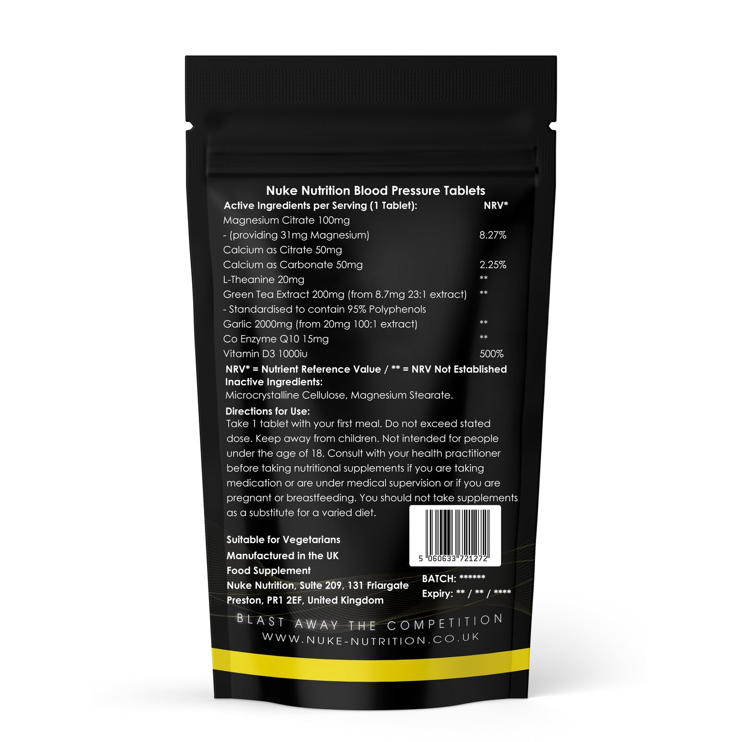 High Blood Pressure Tablets Herbal Blend L-Theanine COQ10 Green Tea with Added Vitamins & Minerals