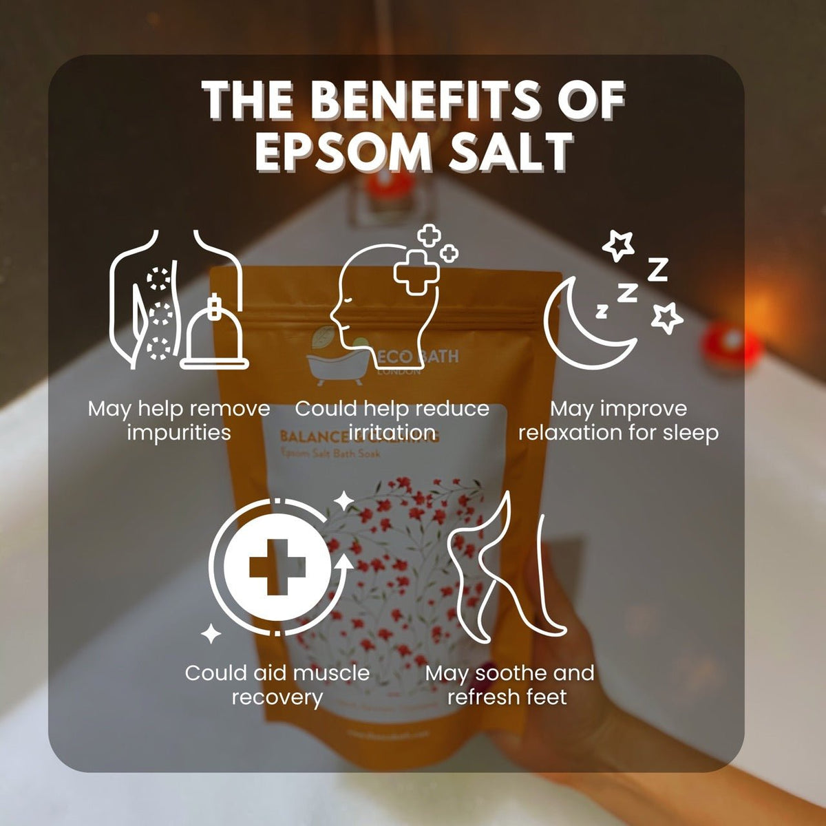 Eco Bath London Balance and Calming Epsom Salt Bath Soak - Pouch, 500g or 1kg