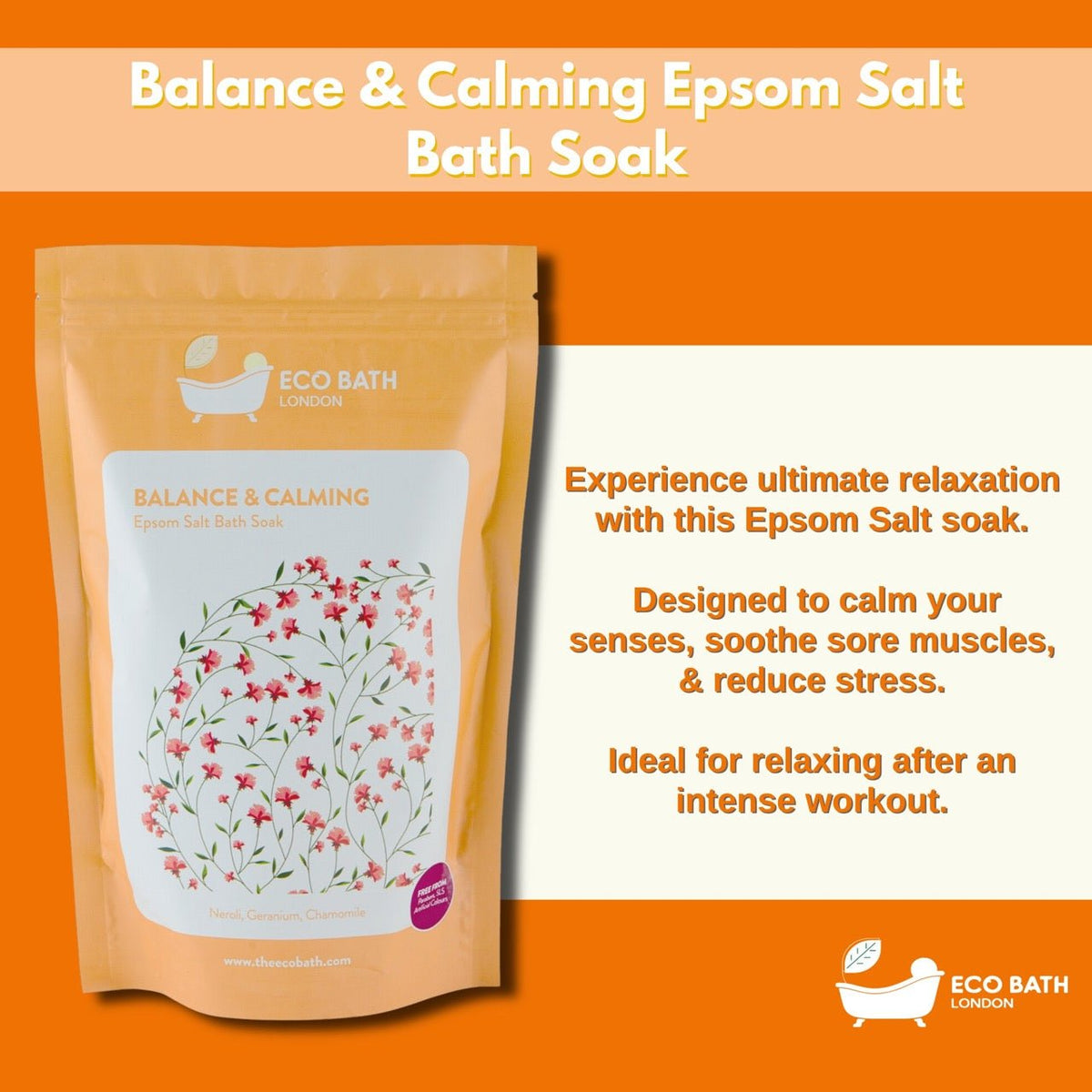 Eco Bath London Balance and Calming Epsom Salt Bath Soak - Pouch, 500g or 1kg