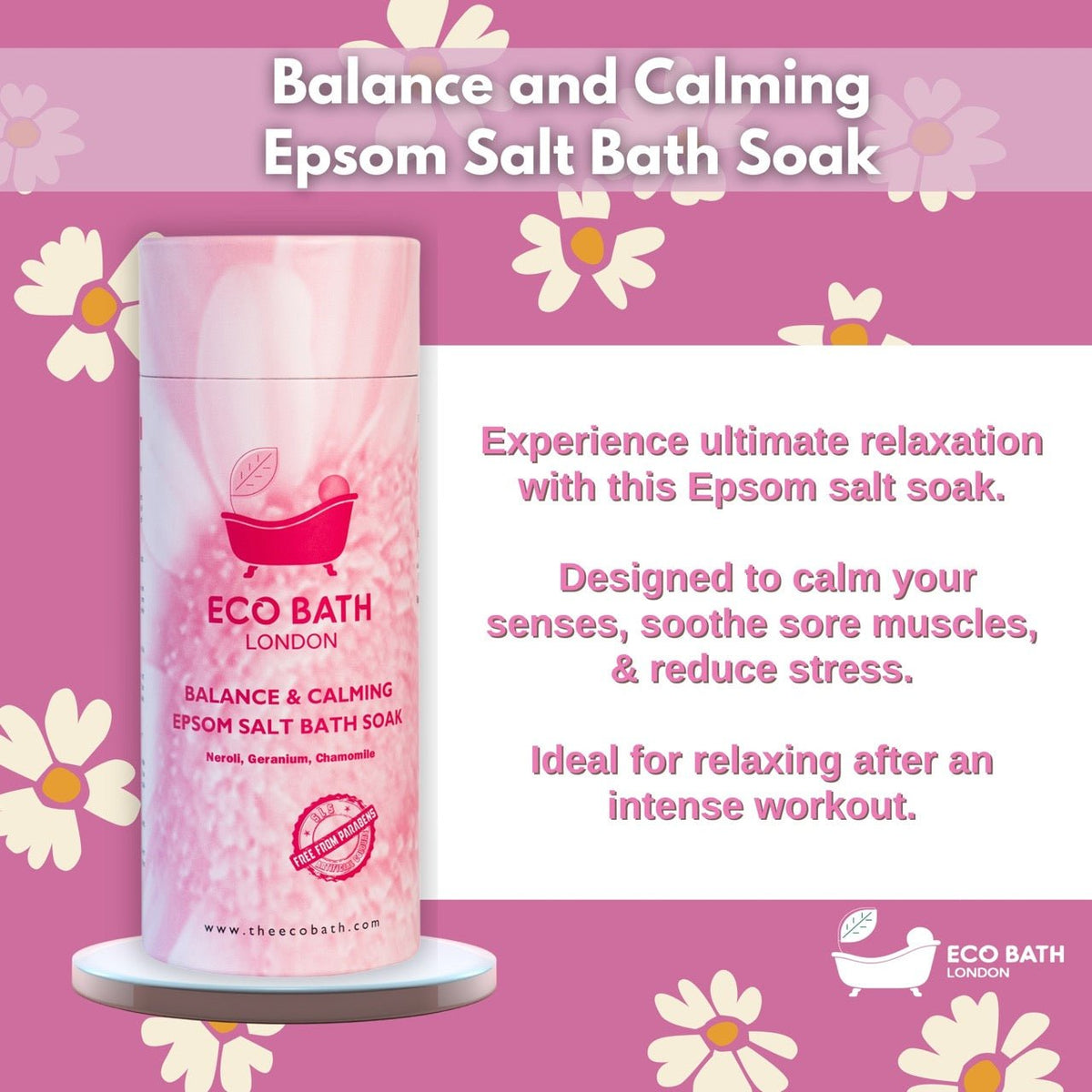 Eco Bath London Balance and Calming Epsom Salt Bath Soak - Tube, 250g or 1kg