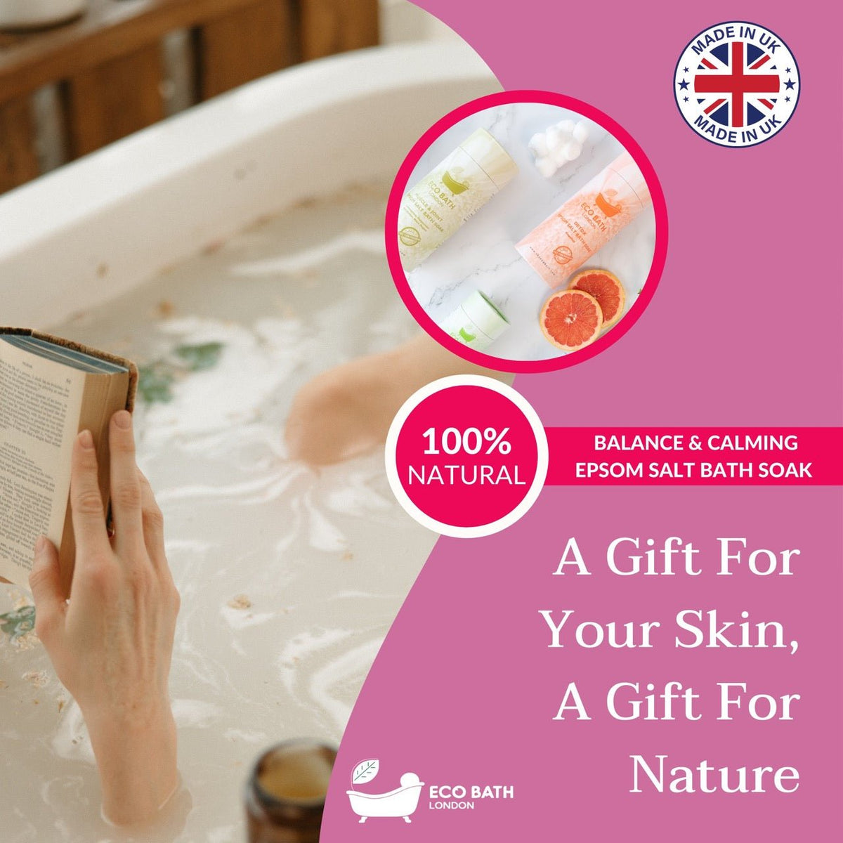Eco Bath London Balance and Calming Epsom Salt Bath Soak - Tube, 250g or 1kg