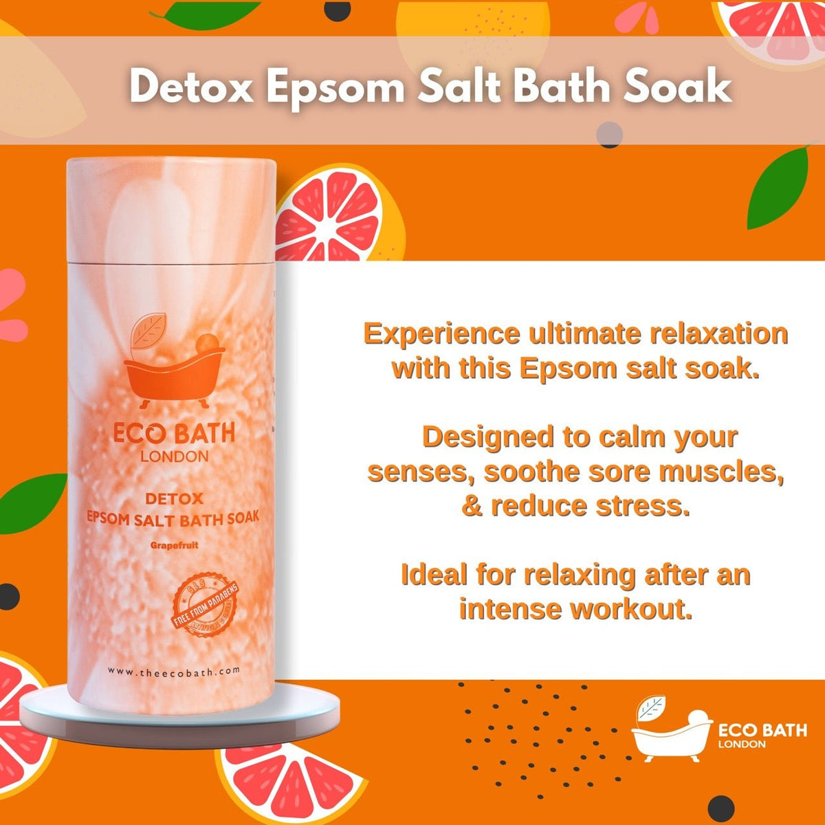 Eco Bath London Detox Epsom Salt Bath Soak - Tube, 250g or 1kg