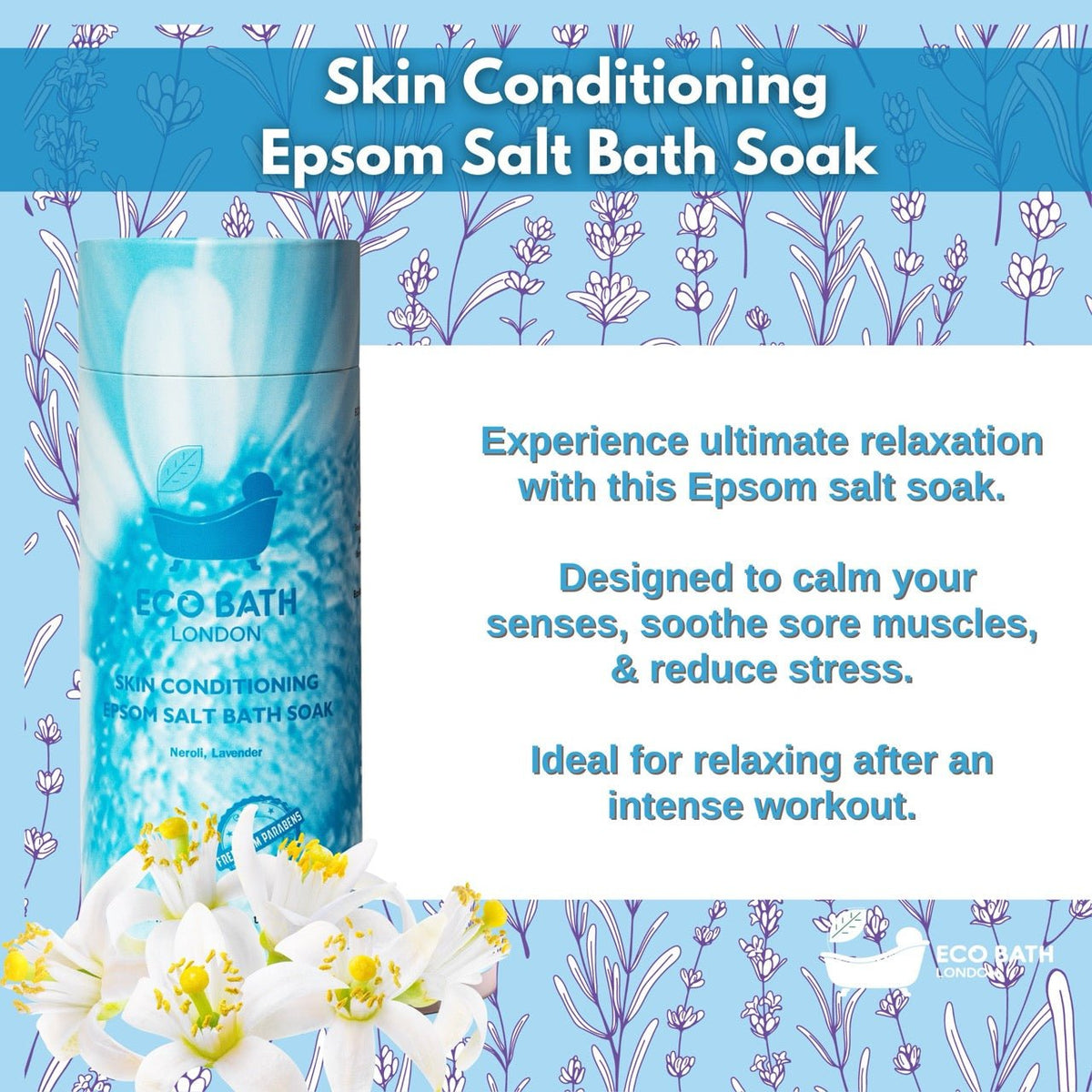 Eco Bath London Skin Conditioning Epsom Salt Bath Soak - Tube, 250g or 1kg