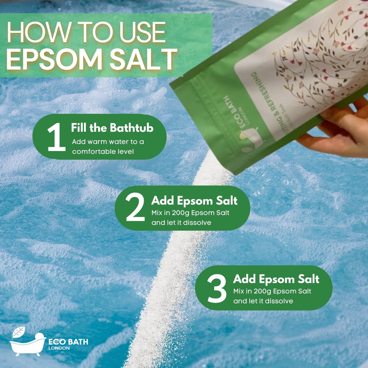Eco Bath London Uplifting and Refreshing Epsom Salt Bath Soak - Pouch, 500g or 1kg