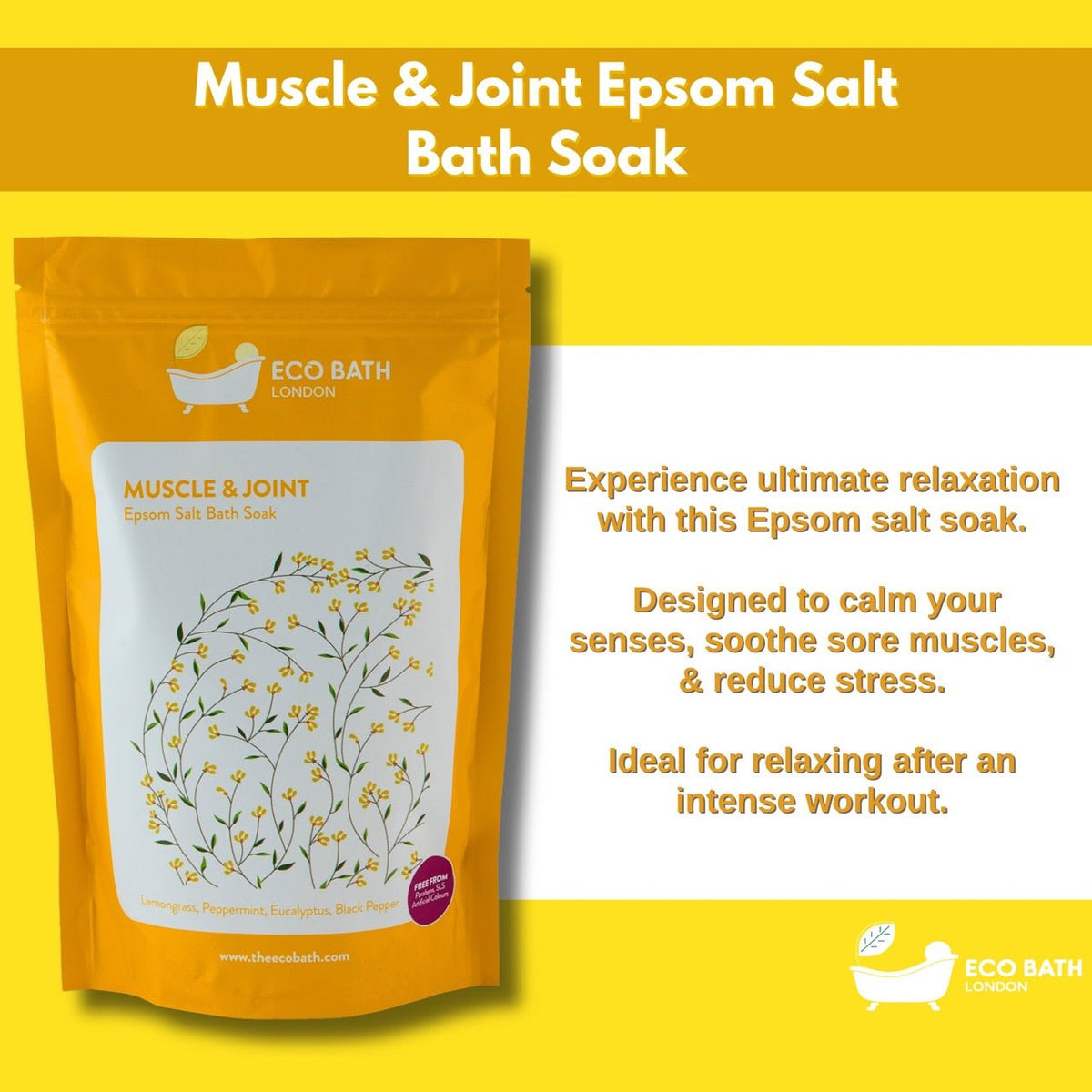 Muscle and Joint Epsom Salt Bath Soak - Pouch, 500g or 1kg