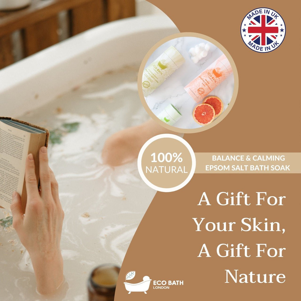 Eco Bath London Plain Epsom Salt Bath Soak - Tube, 250g or 1kg