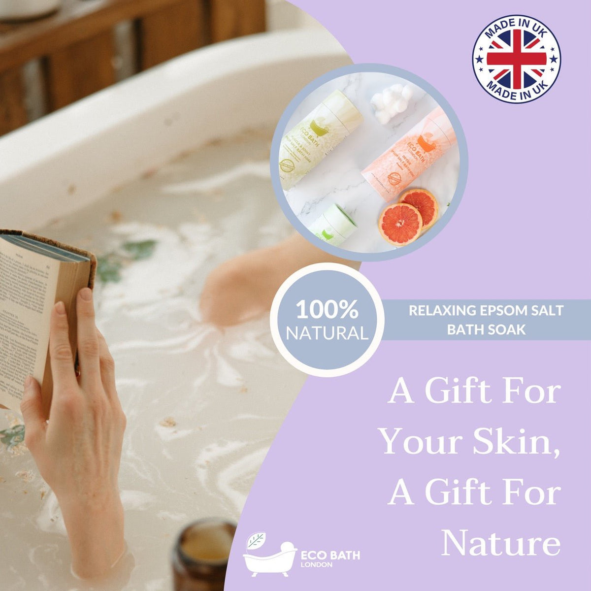 Eco Bath London Relaxing Epsom Salt Bath Soak - Tube, 250g or 1kg