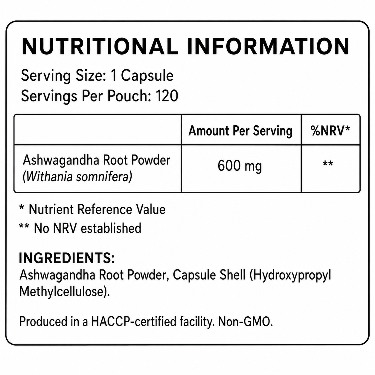 Ashwagandha Root 600 mg – 120 Capsules