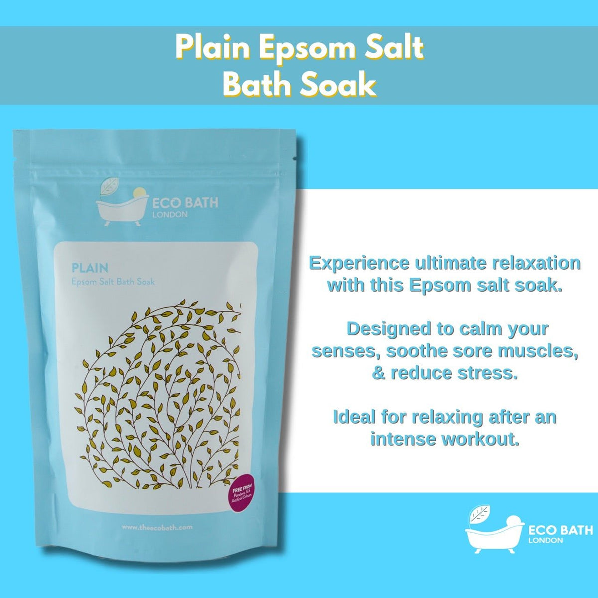Eco Bath London Plain Epsom Salt Bath Soak - Pouch, 500g or 1kg